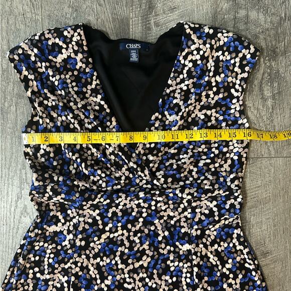 Chap’s- Fit & Flare-  Medium- v- neck- shoulder pads, blue, black, cream - Picture 9 of 9